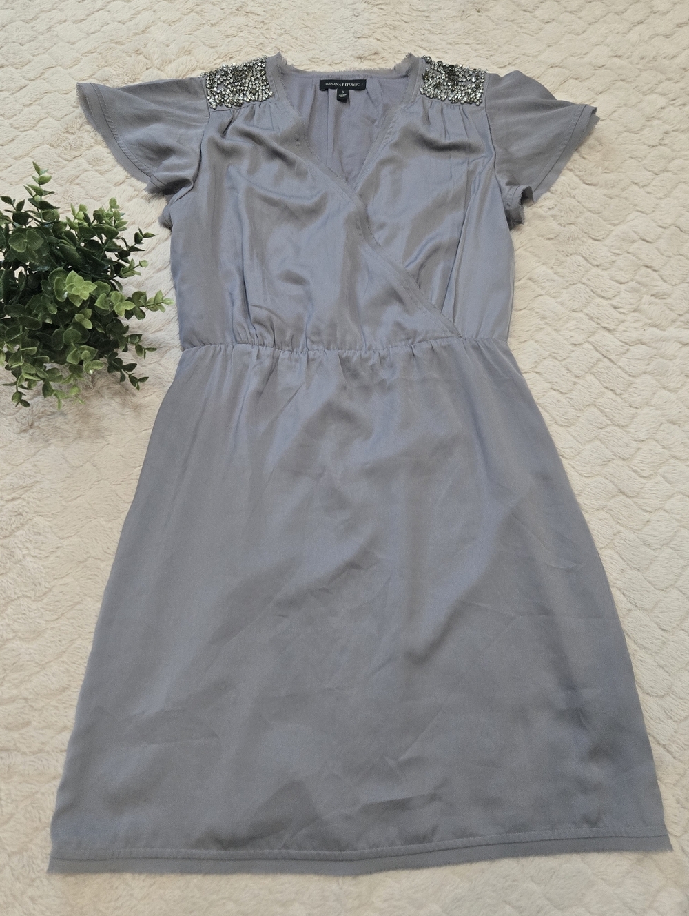 Beaded Shoulder Gray Women's Wrap Dress